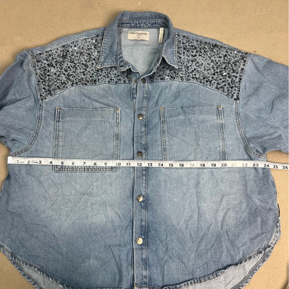 One Teaspoon Shirt womens XS blue denim jean snap front embellished Daria - Picture 3 of 11